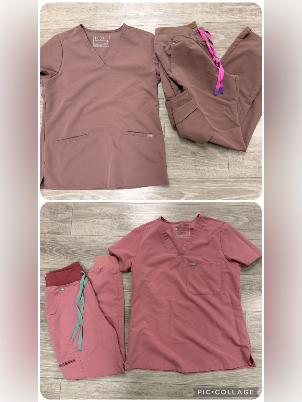 FIGS Scrubs Petite Set of two, small. Smokey Taupe and Mineral Mauve.